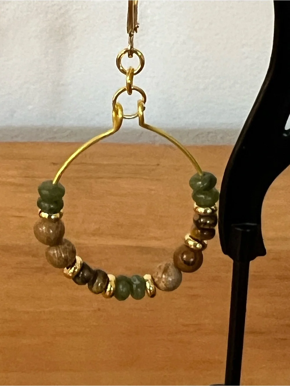 Hand-Twisted Genuine Gemstone Hoop Earrings - Golden Harvest Collection